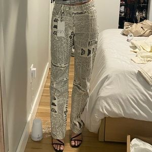 Zara newspaper denim pants NWT